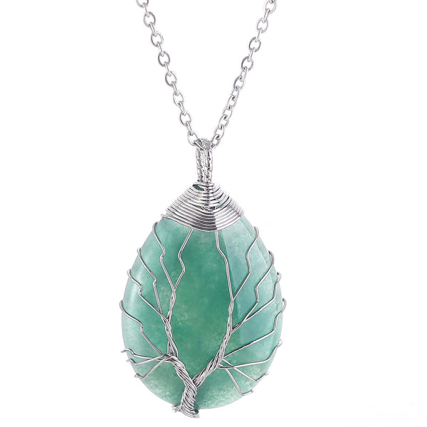 Soul Drop Edelstein-Pendant Bergkristall mit Lebensbaum-Wicklung